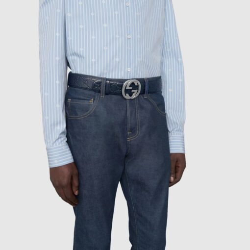 Signature Leather Belt Navy Blue - Image 3