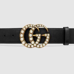 Black Leather Belt Pearly Buckle - Brands Gateway