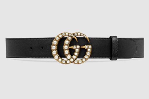 Black Leather Belt Pearly Buckle - Brands Gateway