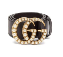 Black Leather Belt Pearly Buckle - Brands Gateway