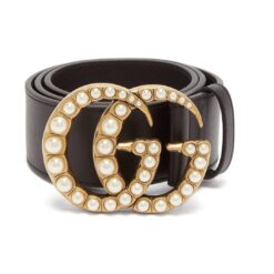 Black Leather Belt Pearly Buckle - Brands Gateway