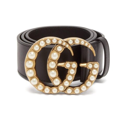 Black Leather Belt Pearly Buckle - Brands Gateway