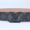 Black Monogram style Leather Belt - Brands Gateway