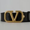 Valentino Garavani Black Leather Belt with Gold Buckle