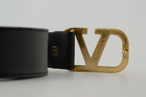 Valentino Garavani Black Leather Belt with Gold Buckle