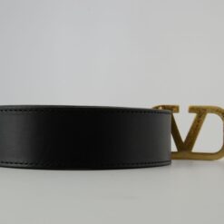 Valentino Garavani Black Leather Belt with Gold Buckle