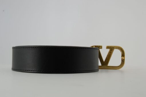 Valentino Garavani Black Leather Belt with Gold Buckle