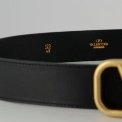 Valentino Garavani Black Leather Belt with Gold Buckle