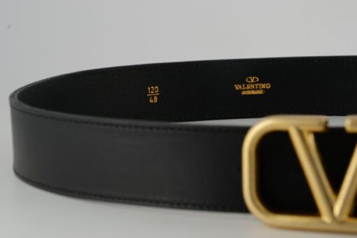 Valentino Garavani Black Leather Belt with Gold Buckle