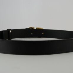 Valentino Garavani Black Leather Belt with Gold Buckle