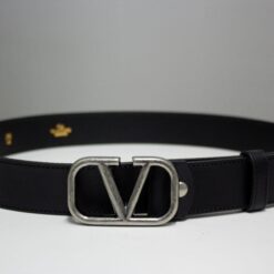 Black V Silver Buckle Leather Belt - Brands Gateway