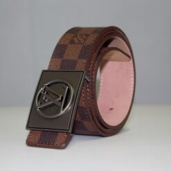 Brown Damier Chromium Buckle Leather Belt - Brands Gateway