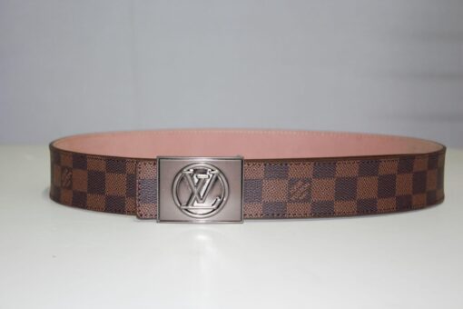 Brown Damier Chromium Buckle Leather Belt - Brands Gateway