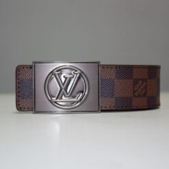 Brown Damier Chromium Buckle Leather Belt - Brands Gateway