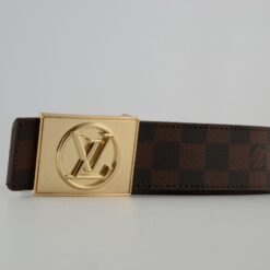Brown Damier Gold Buckle Leather Belt - Brands Gateway
