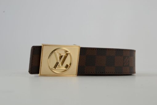 Brown Damier Gold Buckle Leather Belt - Brands Gateway
