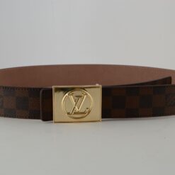 Brown Damier Gold Buckle Leather Belt - Brands Gateway