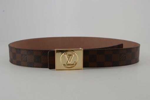 Brown Damier Gold Buckle Leather Belt - Brands Gateway