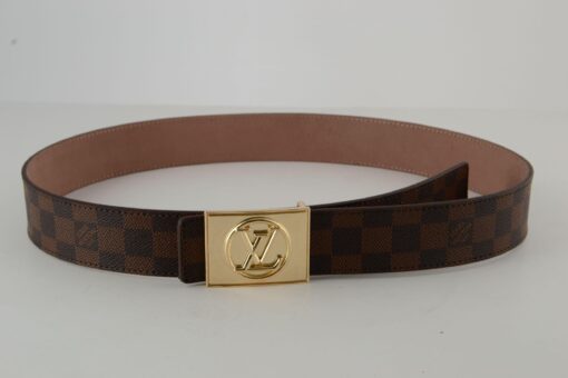 Brown Damier Gold Buckle Leather Belt - Brands Gateway