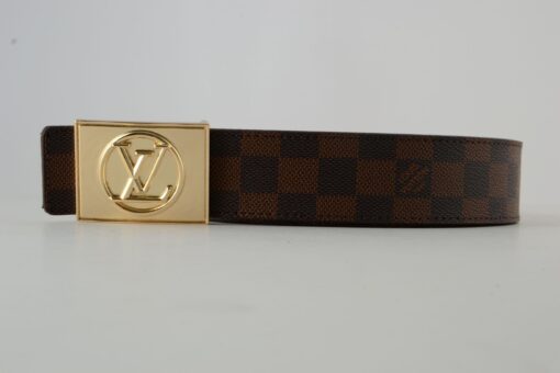 Brown Damier Gold Buckle Leather Belt - Brands Gateway