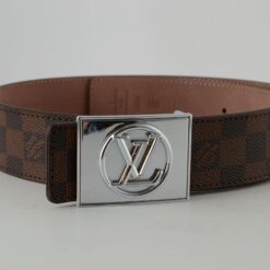 Brown Damier Silver Buckle Leather Belt - Brands Gateway