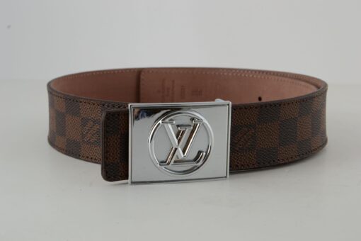 Brown Damier Silver Buckle Leather Belt - Brands Gateway