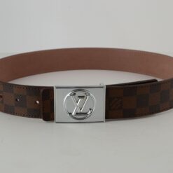 Brown Damier Silver Buckle Leather Belt - Brands Gateway