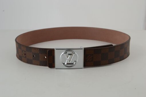 Brown Damier Silver Buckle Leather Belt - Brands Gateway