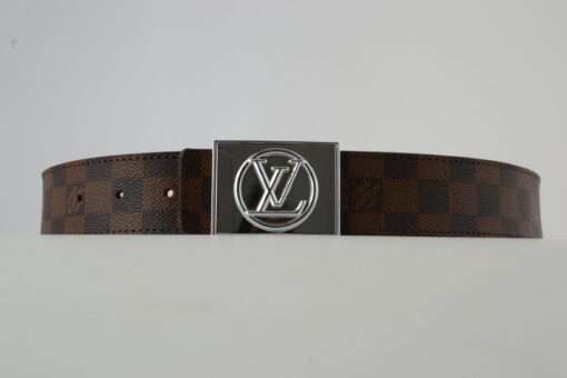 Brown Damier Silver Buckle Leather Belt - Brands Gateway