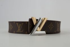 Brown Monogram New Gold & Silver Buckle Leather Belt - Brands Gateway