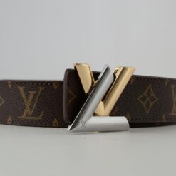 Brown Monogram New Gold & Silver Buckle Leather Belt - Brands Gateway