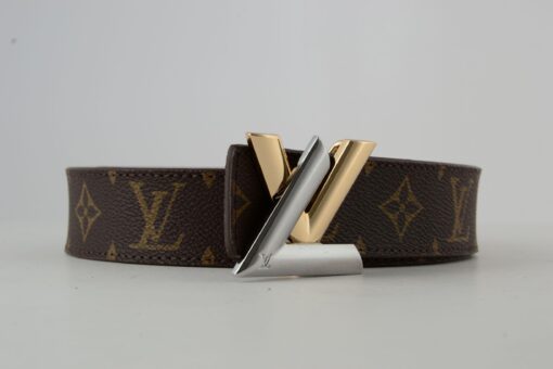 Brown Monogram New Gold & Silver Buckle Leather Belt - Brands Gateway