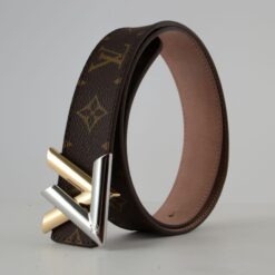 Brown Monogram New Gold & Silver Buckle Leather Belt - Brands Gateway