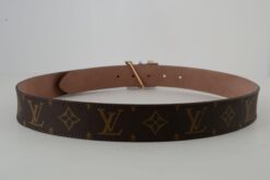 Brown Monogram New Gold & Silver Buckle Leather Belt - Brands Gateway