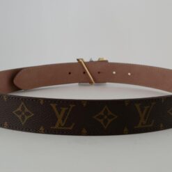 Brown Monogram New Gold & Silver Buckle Leather Belt - Brands Gateway