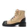 Calfskin Quilted Lace Up Combat Boots Beige