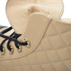 Calfskin Quilted Lace Up Combat Boots Beige