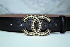 Chanel Caviar Pattern Belt Silver Diamond Buckle