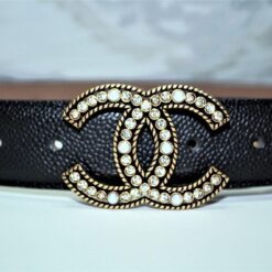 Chanel Caviar Pattern Belt Silver Diamond Buckle