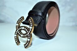 Chanel Caviar Pattern Belt Silver Diamond Buckle