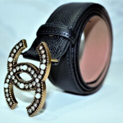 Chanel Caviar Pattern Belt Silver Diamond Buckle