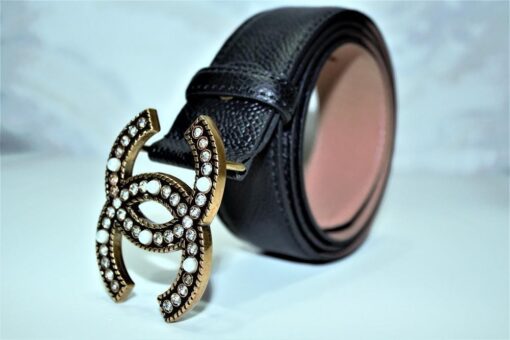 Chanel Caviar Pattern Belt Silver Diamond Buckle