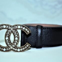Chanel Caviar Pattern Belt Silver Diamond Buckle