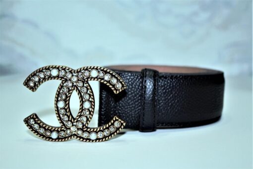 Chanel Caviar Pattern Belt Silver Diamond Buckle