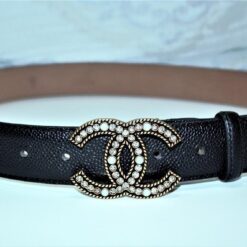 Chanel Caviar Pattern Belt Silver Diamond Buckle