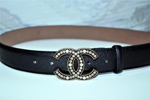 Chanel Caviar Pattern Belt Silver Diamond Buckle