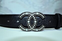 Chanel Caviar Pattern Belt Silver Diamond Buckle