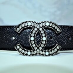 Chanel Caviar Pattern Belt Silver Diamond Buckle