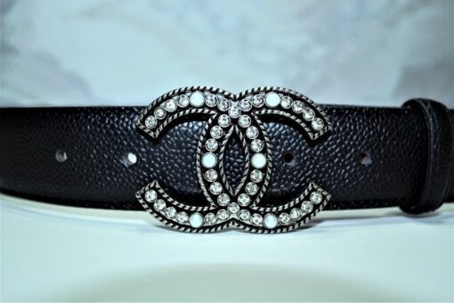 Chanel Caviar Pattern Belt Silver Diamond Buckle