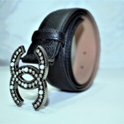 Chanel Caviar Pattern Belt Silver Diamond Buckle